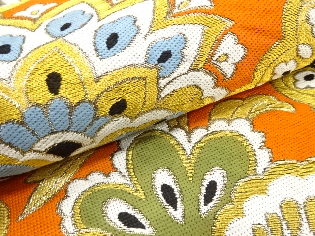  アンティーク　花更紗模様織り出し袋帯（材料）